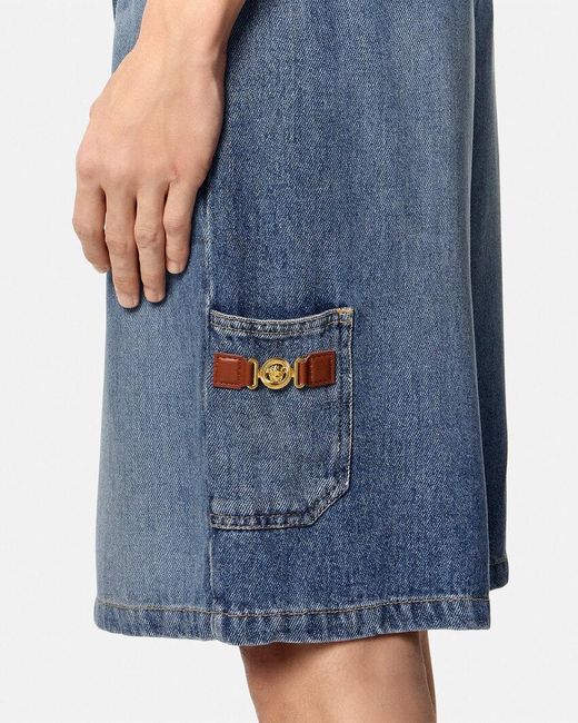 Versace Blue Elastic Waist Denim Shorts for men