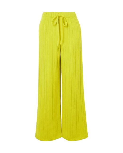 The Elder Statesman Yellow Ribbed Cashmere And Cotton-Blend Wide-Leg Pants