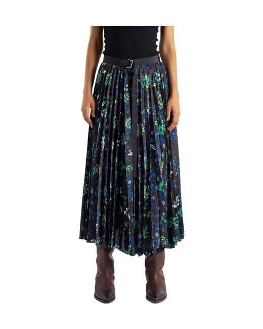 Sacai Blue Floral Print Mid-Length Pleated Skirt