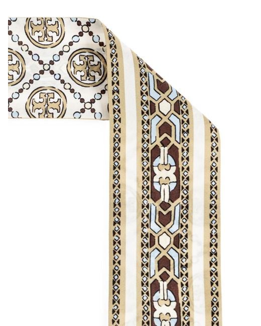 Tory Burch White Logo-Print Silk Scarf