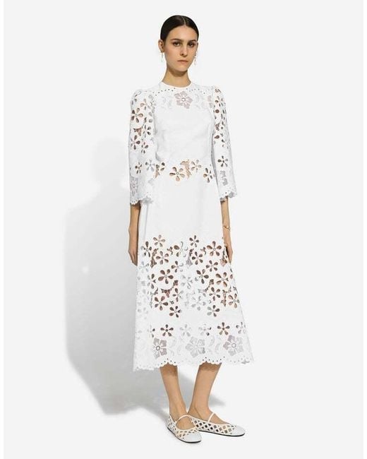 Dolce & Gabbana White Cut-Out Detailed Calf-Length Dress