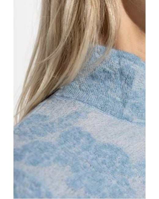Ganni Blue Sheer Turtleneck Knitted Top