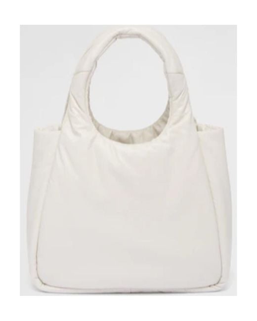 Prada White Logo Plaque Top Handle Tote Bag
