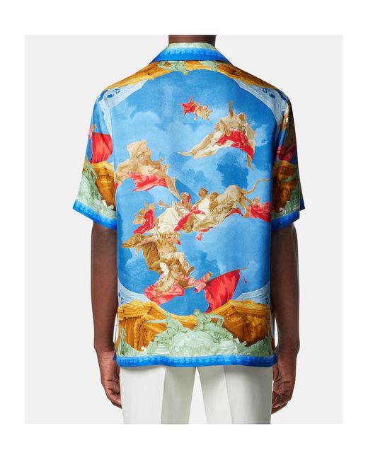 Versace Blue Pattern-Printed Short-Sleeved Shirt for men