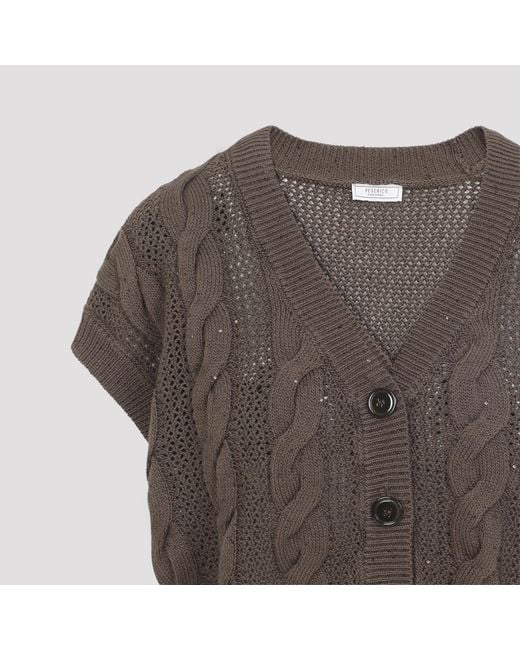 Peserico Brown Sequinned Cordonet Cardigan