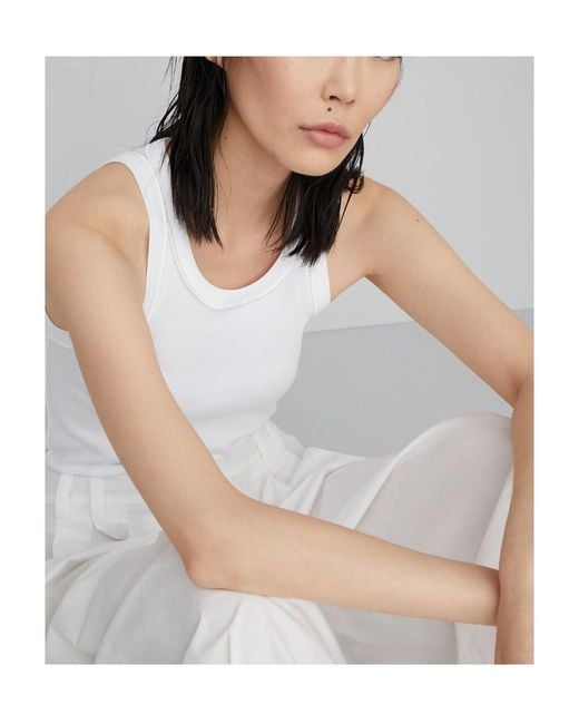 Brunello Cucinelli White Stretched Ribbed Jersey Top