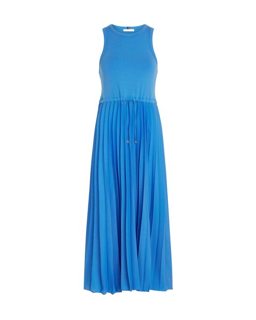 Tommy Hilfiger Blue Rib Tank Pleated Midi Dress