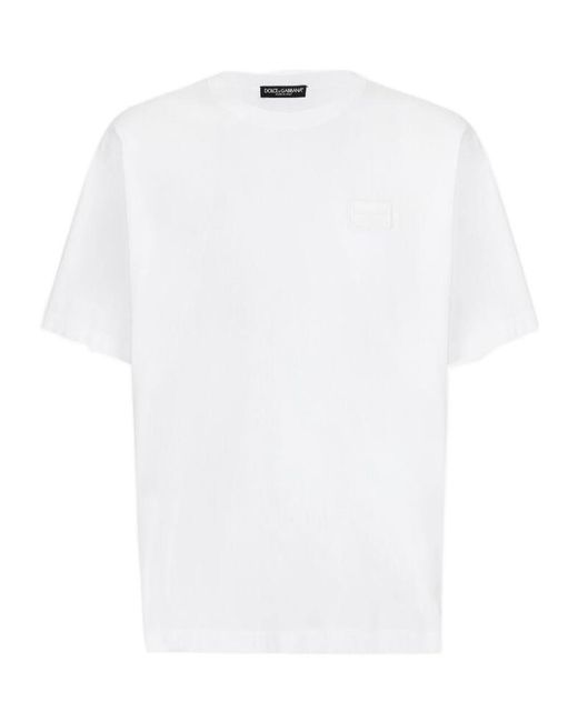 Dolce & Gabbana White Branded Tag Crewneck T-Shirt for men