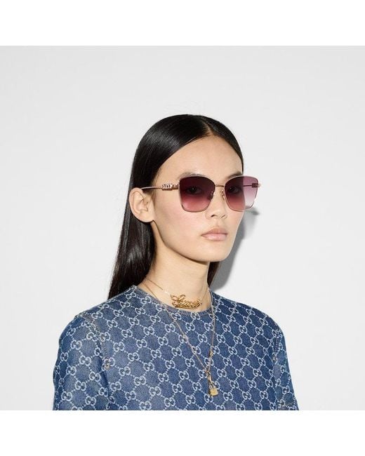 Gucci Purple Specialized Fit Butterfly Sunglasses