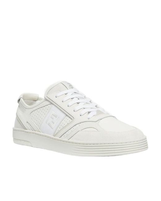 Fendi White Ff Motif Low-Top Sneakers for men