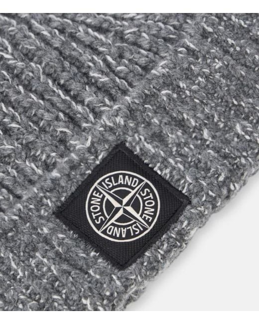 Stone Island Gray Beanie With Compass Patch And Mouliné Texture for men