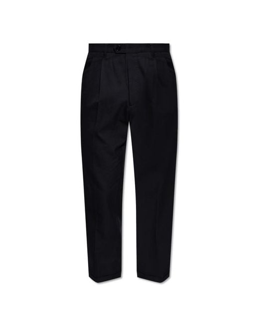 AllSaints Black Cotton-Wool Pleated Straight-Leg Trousers for men