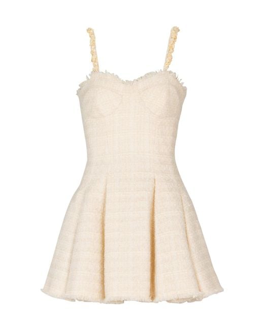 Balmain Natural Conchiglie Pleated Tweed Mini Dress