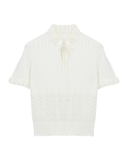 McQueen White Pointelle Knit Top