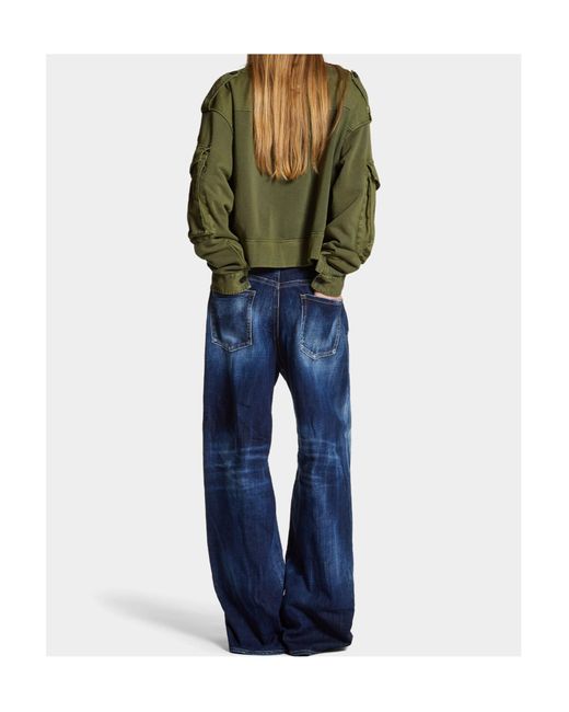 DSquared² Blue Logo-Patch Wide-Leg Jeans