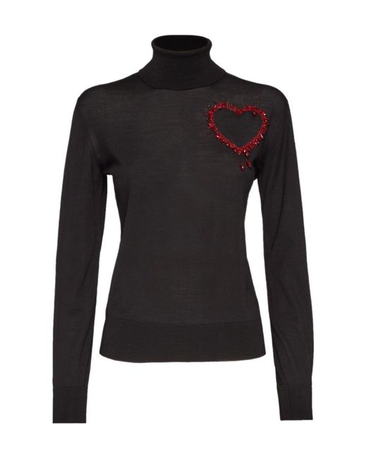 DSquared² Black Heart Embellished Turtleneck Knitted Jumper