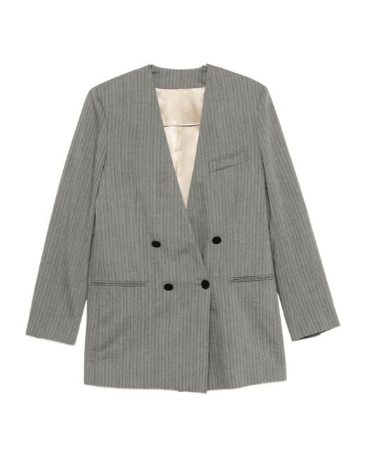 Alberta Ferretti Gray Pinstriped Double-Breasted Blazer