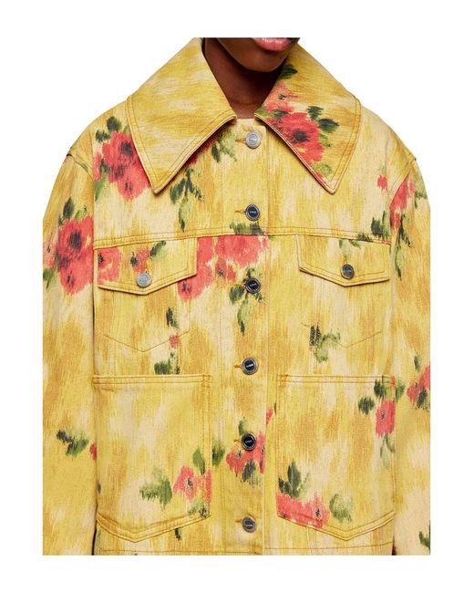 Ganni Yellow Floral Printed Denim Jacket
