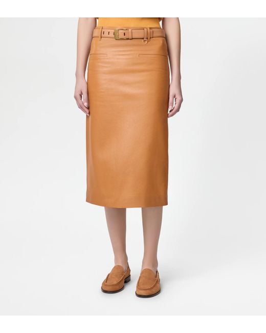 Tod's Orange Leather Midi Skirt