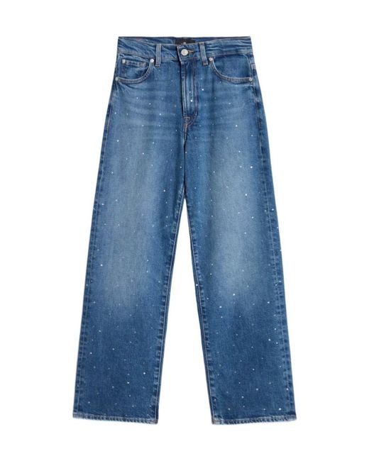 7 For All Mankind Blue Stovepipe Embellished Straight-Leg Jeans
