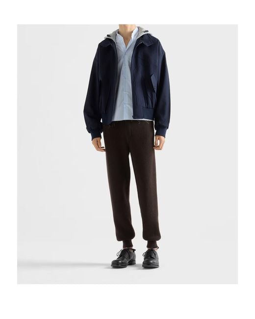 Prada Blue Hooded Wool Jacket for men