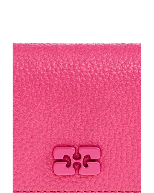 Ganni Pink Logo Detailed Wallet