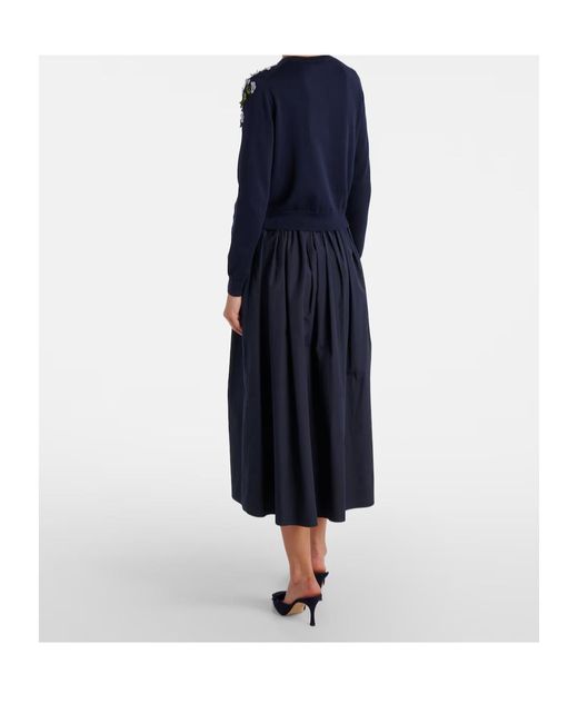 Carolina Herrera Blue Embroidered Silk And Cotton Cardigan