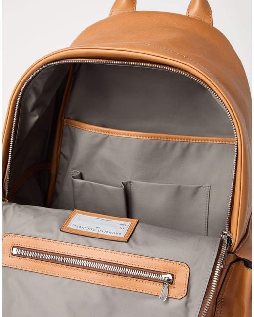 Brunello Cucinelli Brown Logo-Printed Zipped Backpack for men