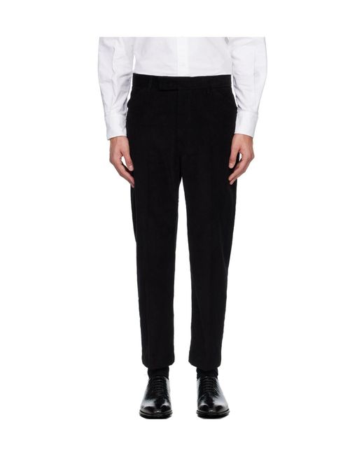 Thom Browne Black Corduroy Stripe Detail Chino Trousers for men