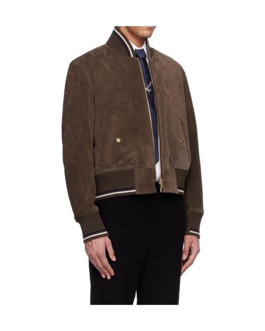 Thom Browne Brown Zippered Leather Jacket for men