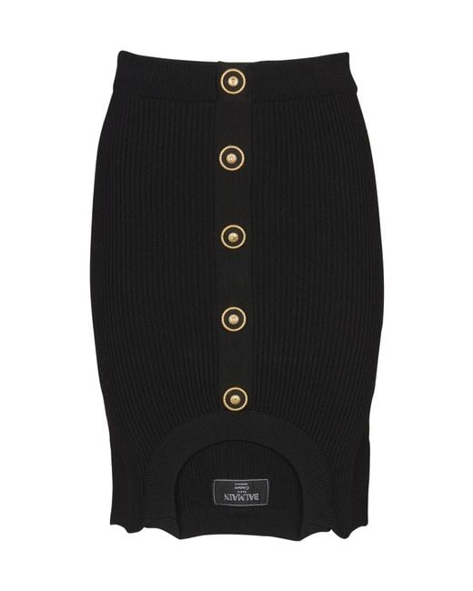 Balmain Black Short Optical Illusion Ribbed Knit Skirt