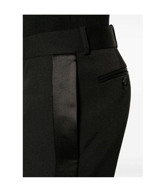 McQueen Black Low-Rise Satin-Trim Tailored Trousers for men