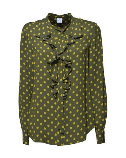Aspesi Green Polka Dot Viscose Crepe Shirt