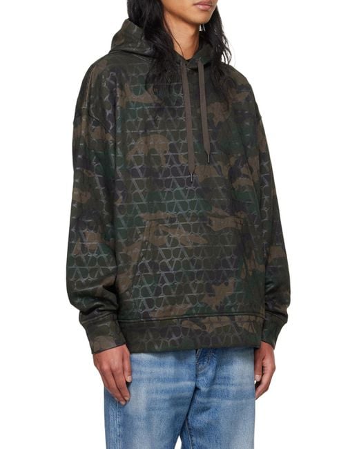 Valentino Green Camouflage Printed Drawstring Hoodie for men