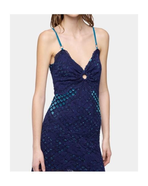 Rabanne Blue Trompe-L'Œil Lace Dress