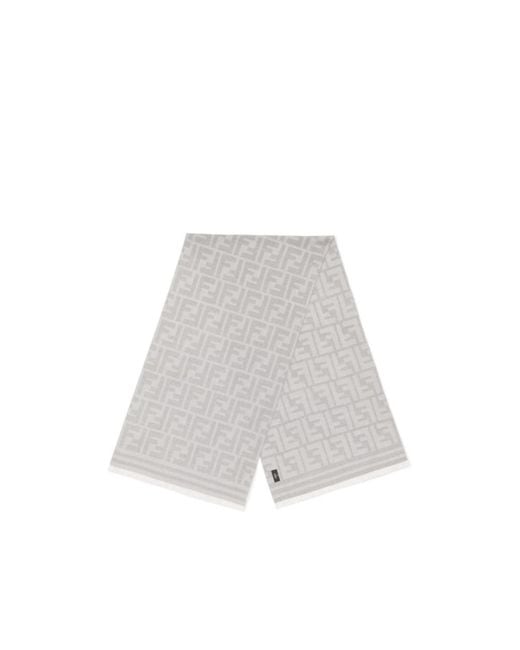 Fendi White Ff Jacquard Scarf for men