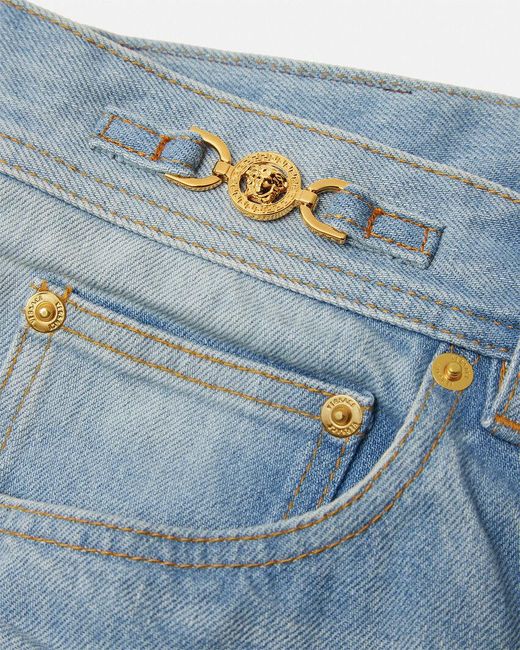 Versace Blue Logo-Patch Cropped Jeans