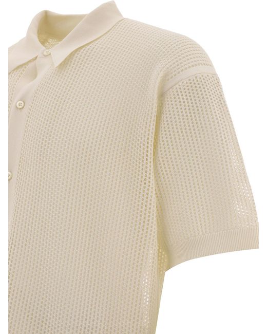Prada White Logo Embroidered Knitted Polo Shirt for men