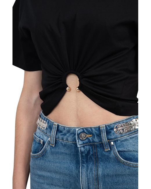 Rabanne Black Rabanne Pierced Cutout Cropped T-Shirt