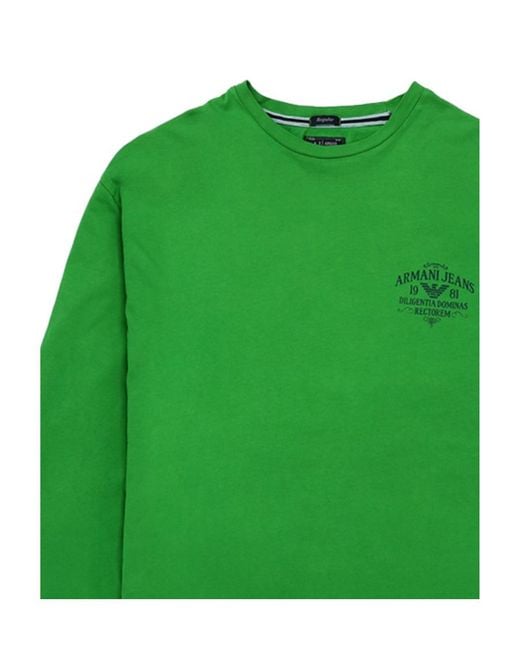 Armani Jeans Green T-Shirt With Round Neck And Long Sleeves for men