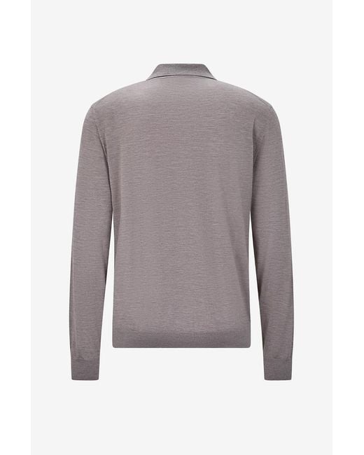 Brioni Gray Long-Sleeve Polo Shirt for men