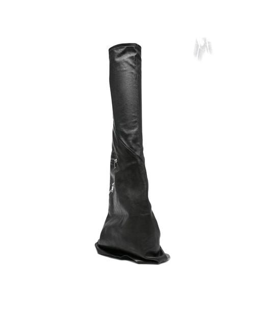 Rick Owens Black Cargo Fetish Sneaks Calf Leather Knee-High Boots
