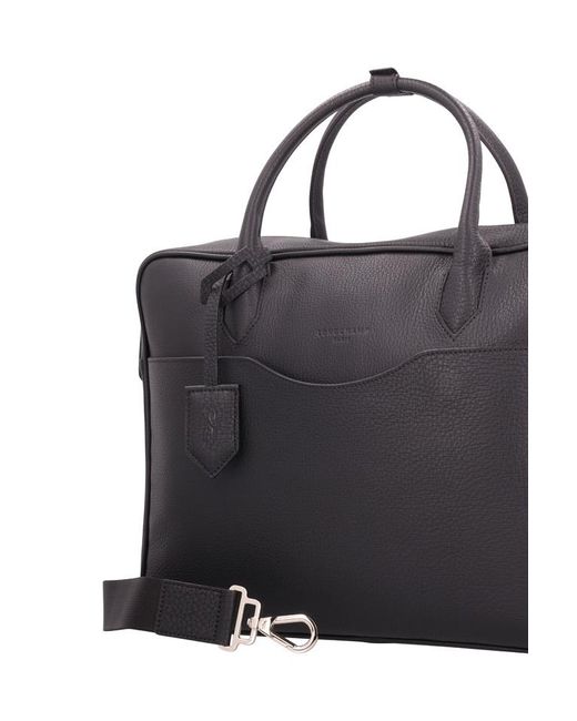 Longchamp Black Leather Laptop Bag