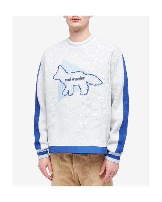 Maison Kitsuné Blue X And Wander Logo-Intarsia Jumper