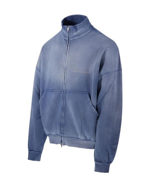 Balenciaga Blue Distressed High Neck Jacket for men