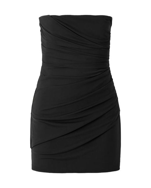 Alex Perry Black Strapless Gathered Stretch-Mesh Mini Dress