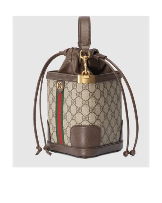 Gucci Brown Ophidia Gg-Canvas Bucket Bag