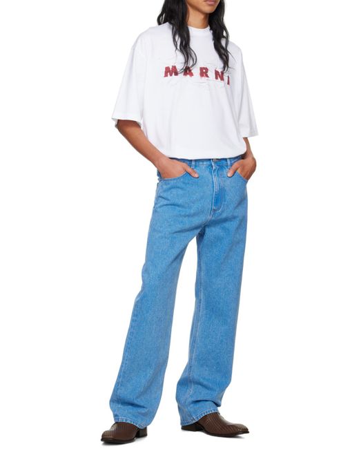Marni Blue Logo Patch Straight Leg Jeans for men