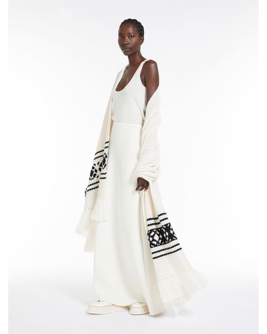 Max Mara White Peplo Fringed Scarf