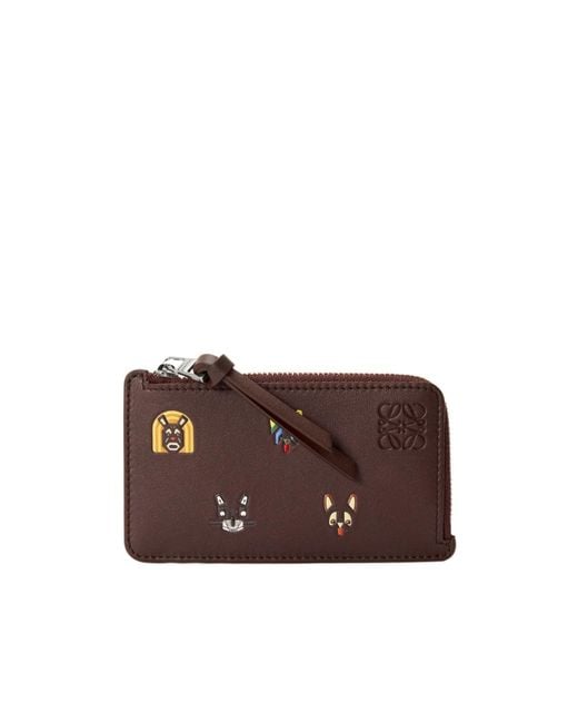 Loewe Brown Cat-Patterned Card Holder And Coin Purse for men
